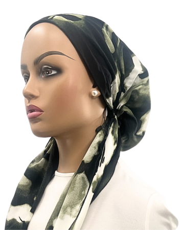Ahead IT2628 Black Green Dot Clouded Israeli Style Long Tails Pre-Tied Bandanna Myselflingerie.com